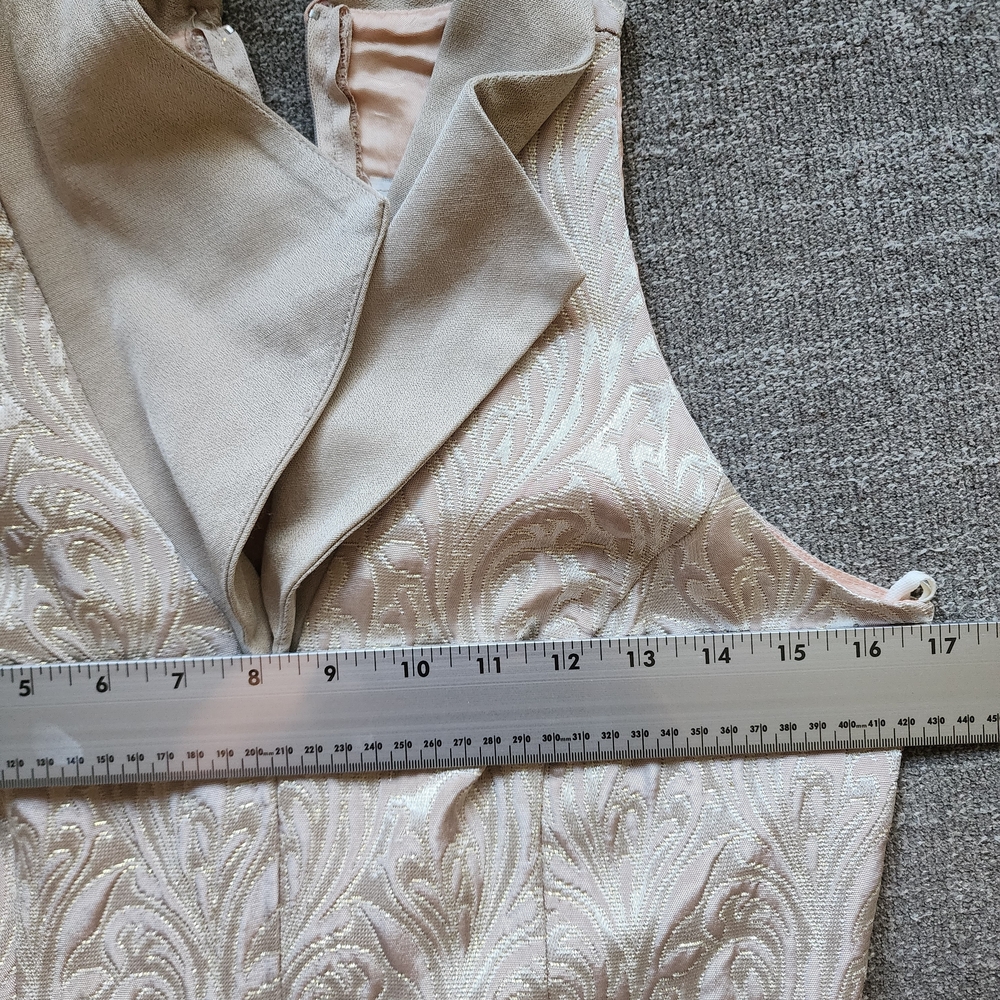 Vintage Aspeed Brocade Halter Maxi Dress Beige & Gold Evening Gown with Rhines - Picture 12 of 14